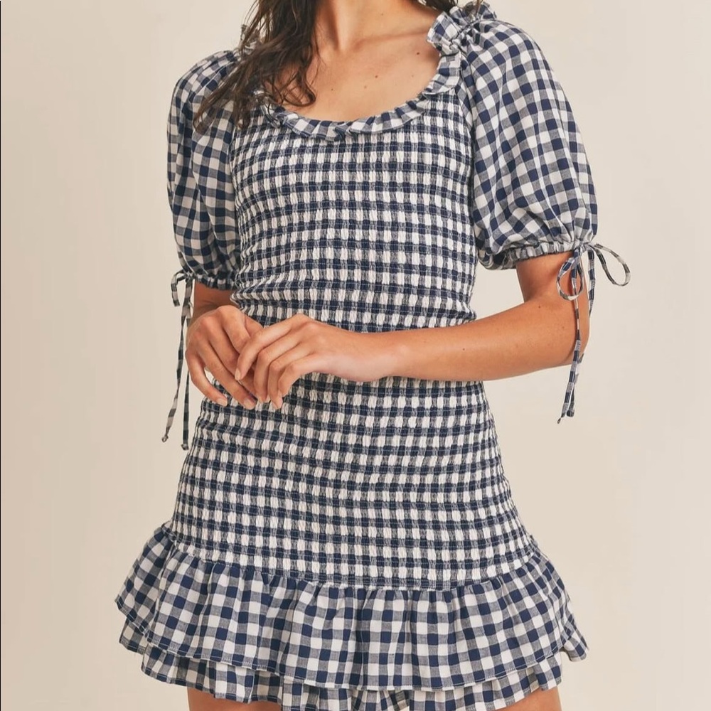 Navy Gingham Mini Dress